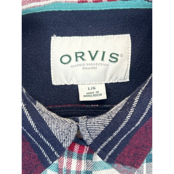 Orvis Flannel Shirt Womens Large Blue Red Plaid Shacket Lined - Picture 4 of 10